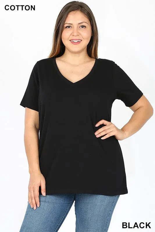 1009   Black Cotton V-Neck Basic T-Shirt