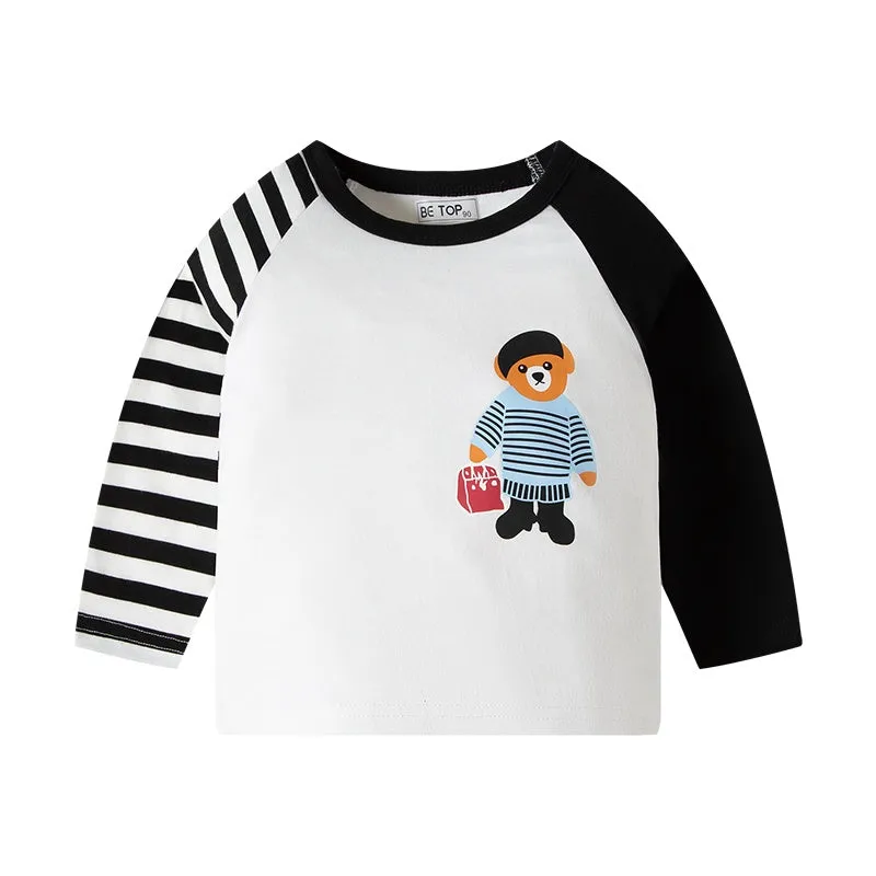 4-Pack Toddler Boys Cartoon Pattern Cotton Long Sleeve Tshirt