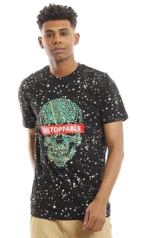 97377 Printed "Unstoppable" With Skull Black Splatter Tee