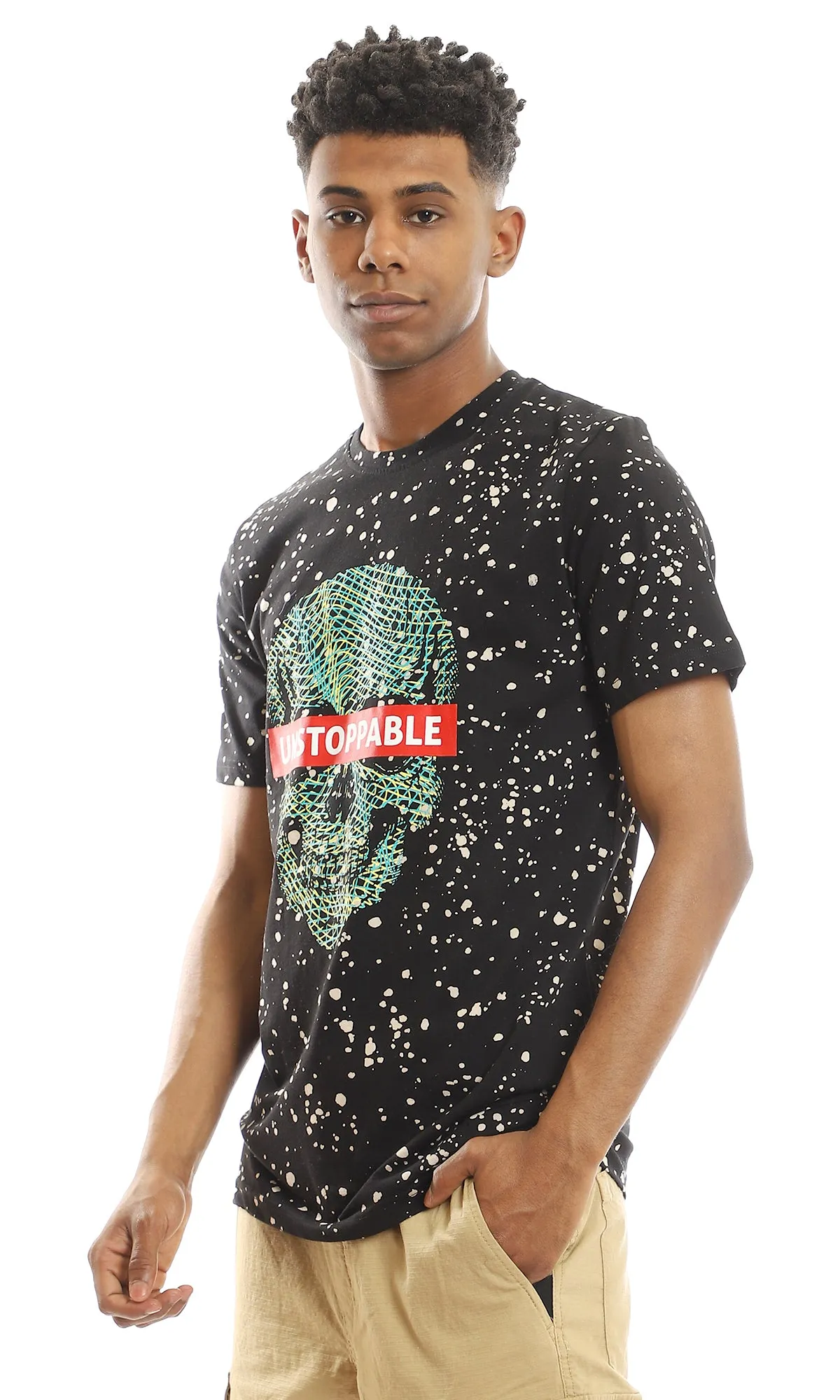 97377 Printed "Unstoppable" With Skull Black Splatter Tee