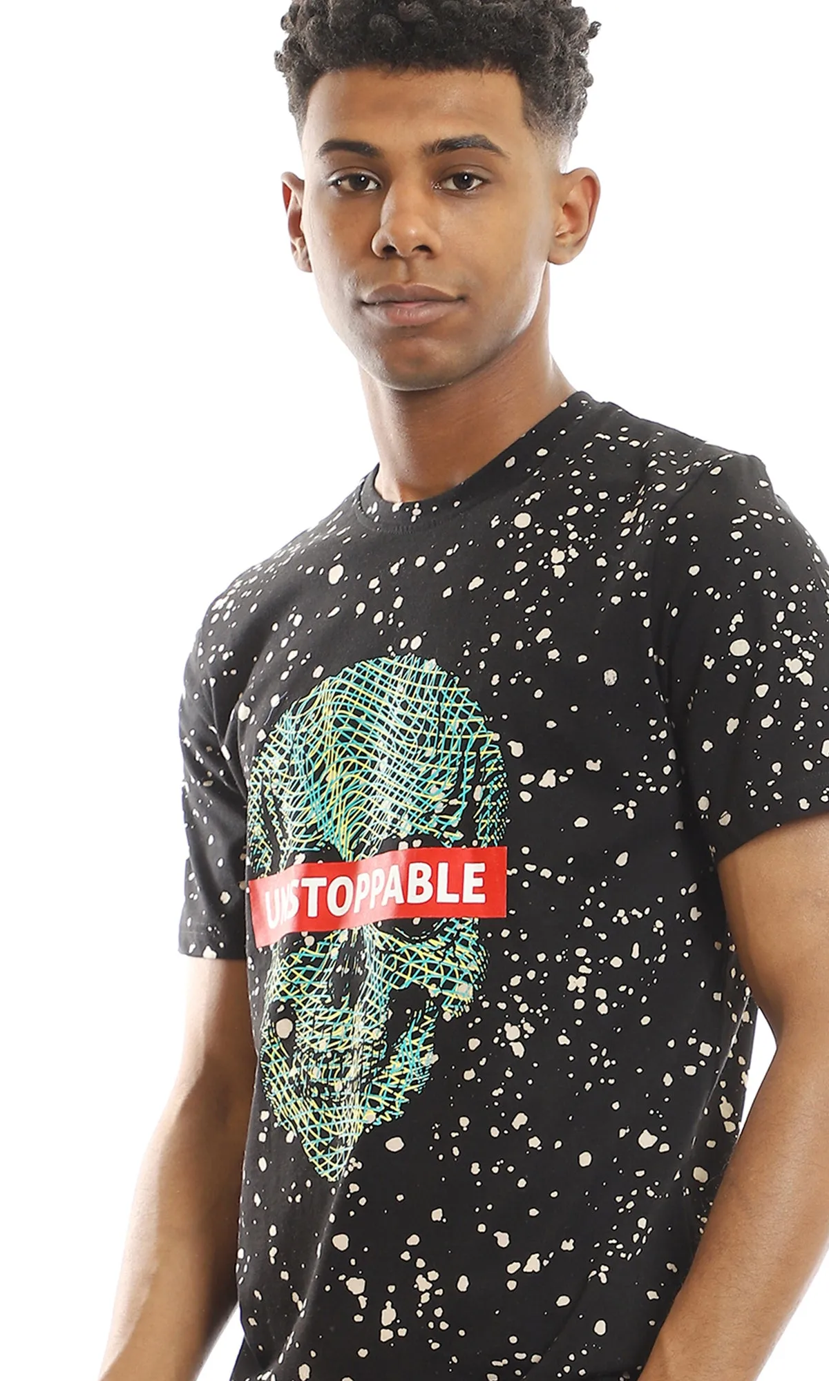 97377 Printed "Unstoppable" With Skull Black Splatter Tee