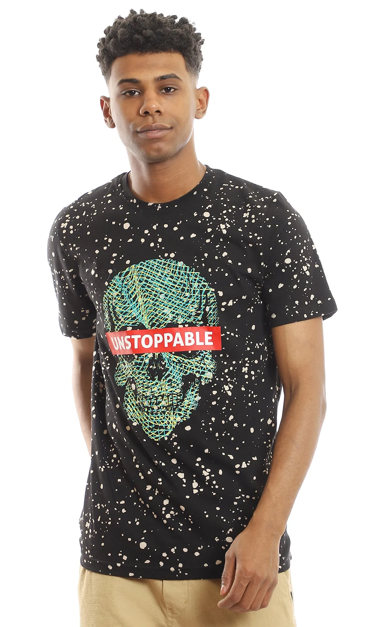 97377 Printed "Unstoppable" With Skull Black Splatter Tee