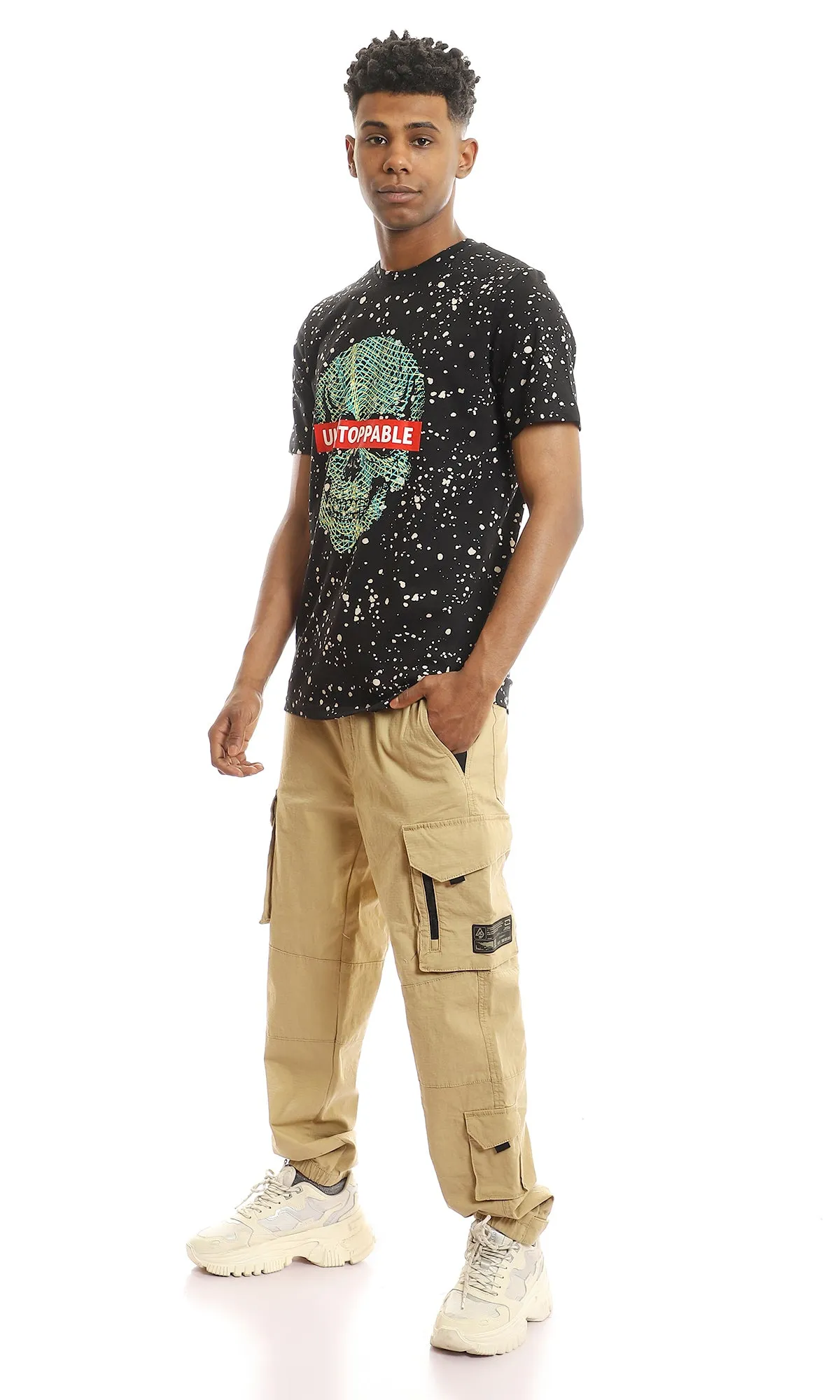 97377 Printed "Unstoppable" With Skull Black Splatter Tee