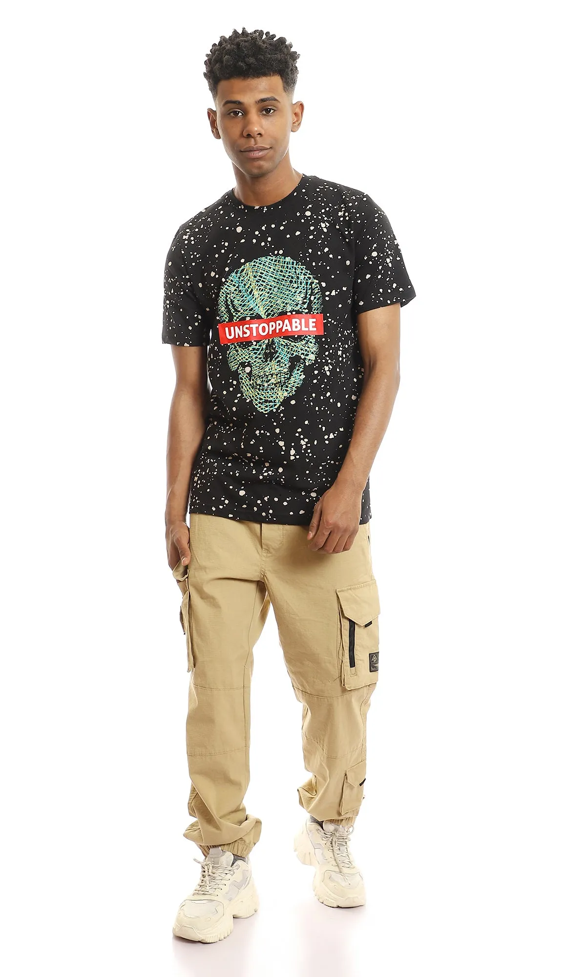 97377 Printed "Unstoppable" With Skull Black Splatter Tee