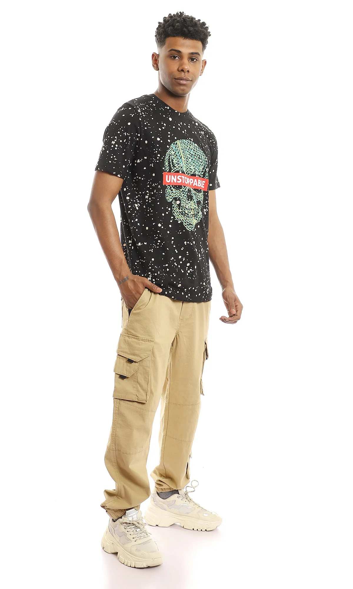 97377 Printed "Unstoppable" With Skull Black Splatter Tee