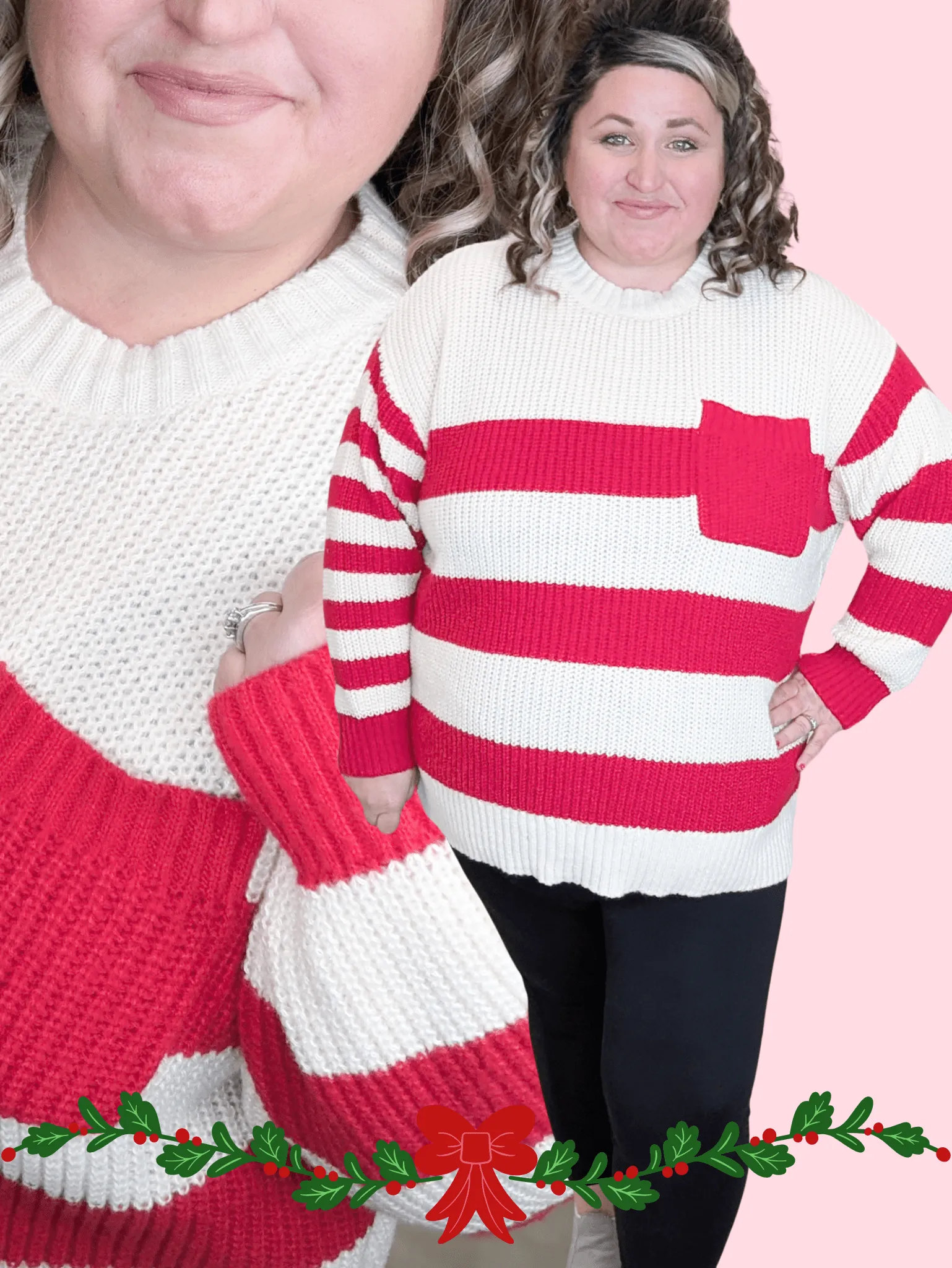 Alexandra Candy Cane Striped Sweater w/Pocket