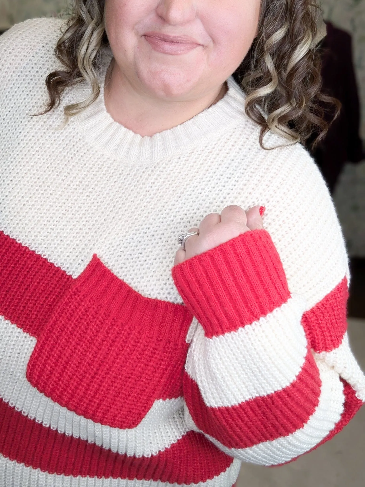 Alexandra Candy Cane Striped Sweater w/Pocket
