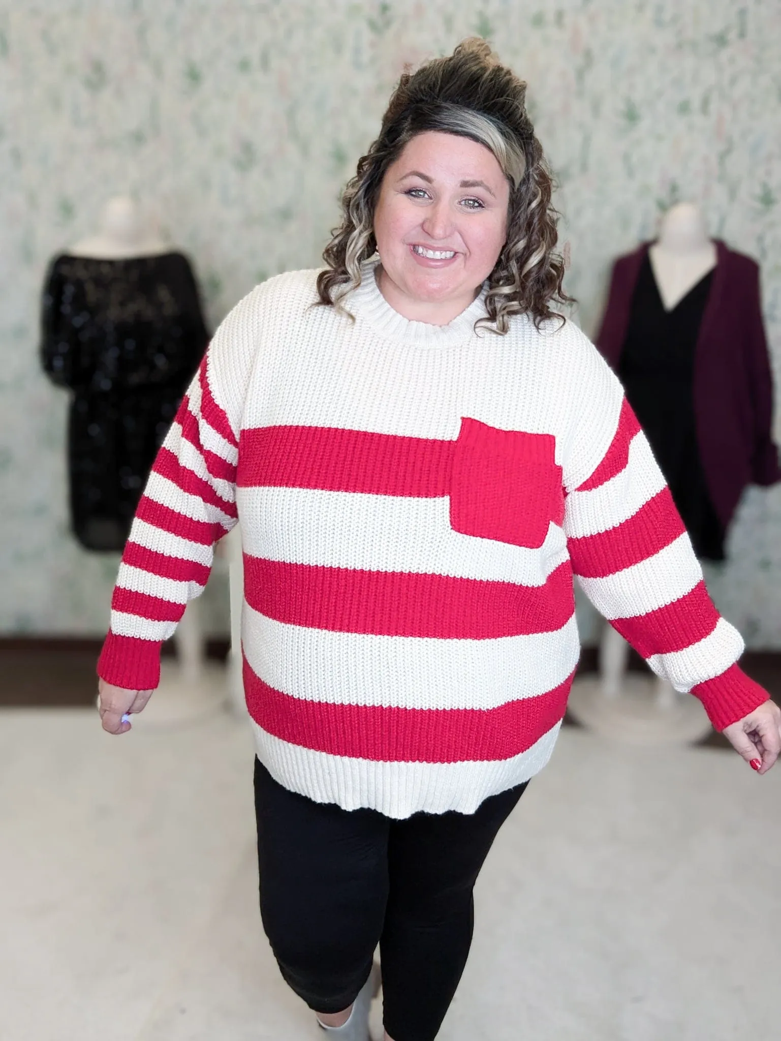 Alexandra Candy Cane Striped Sweater w/Pocket