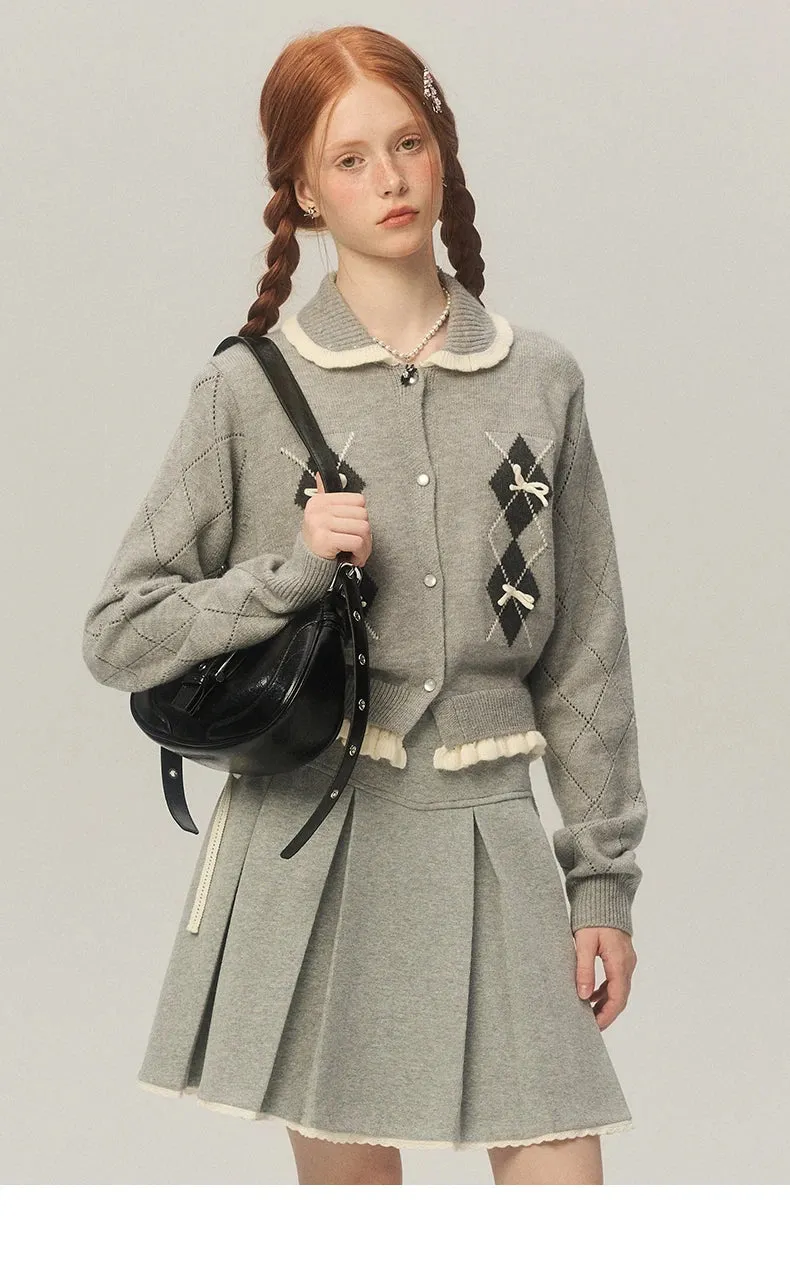 Argyle Collar Buttoned Knitted Cardigan