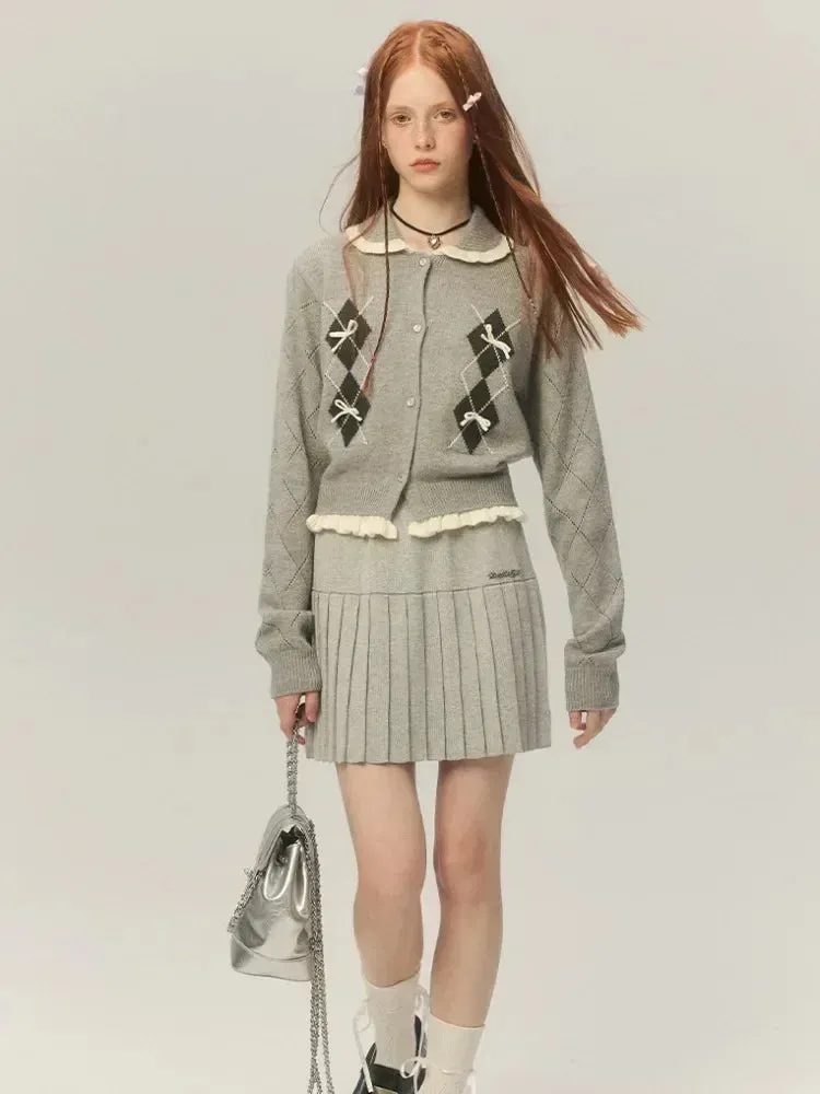 Argyle Collar Buttoned Knitted Cardigan