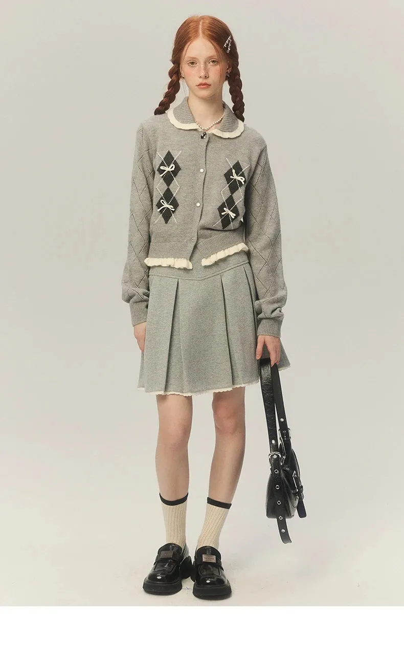 Argyle Collar Buttoned Knitted Cardigan