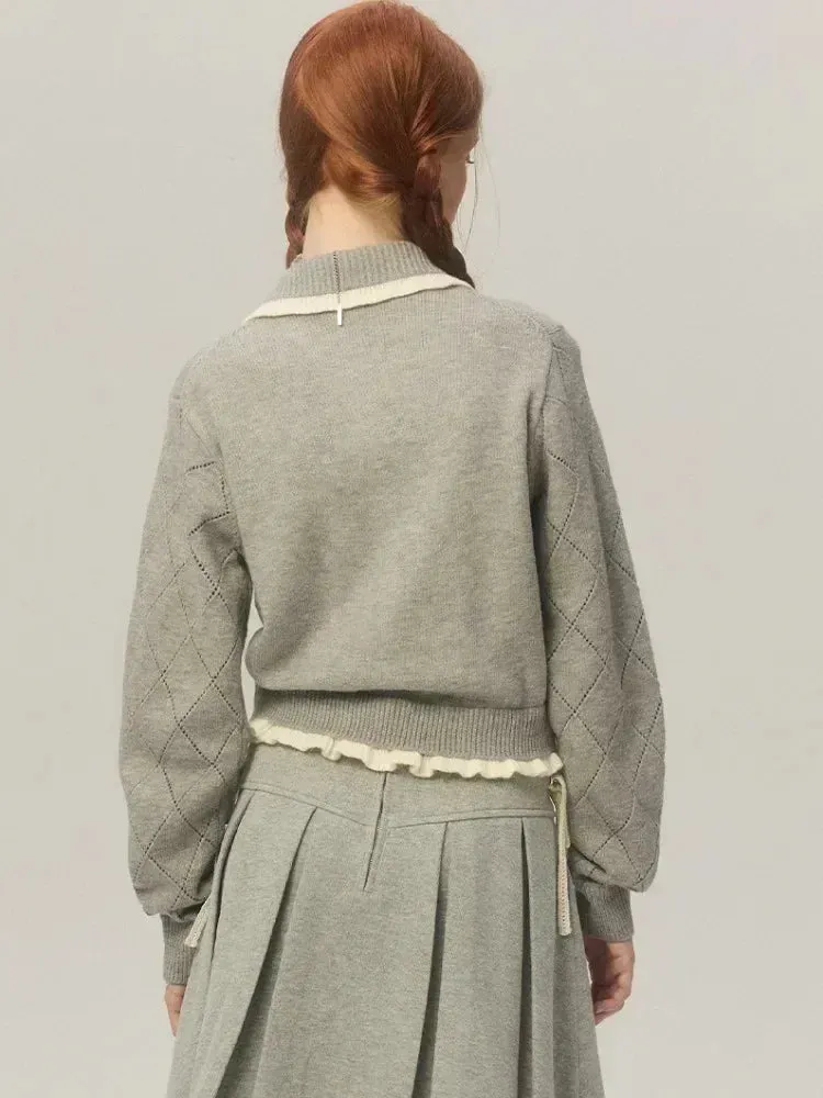 Argyle Collar Buttoned Knitted Cardigan