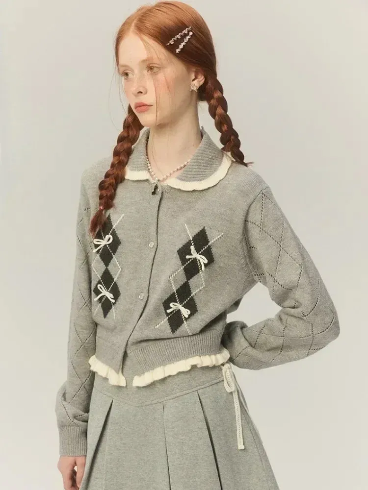 Argyle Collar Buttoned Knitted Cardigan