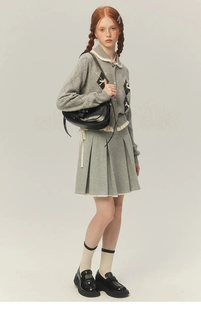 Argyle Collar Buttoned Knitted Cardigan
