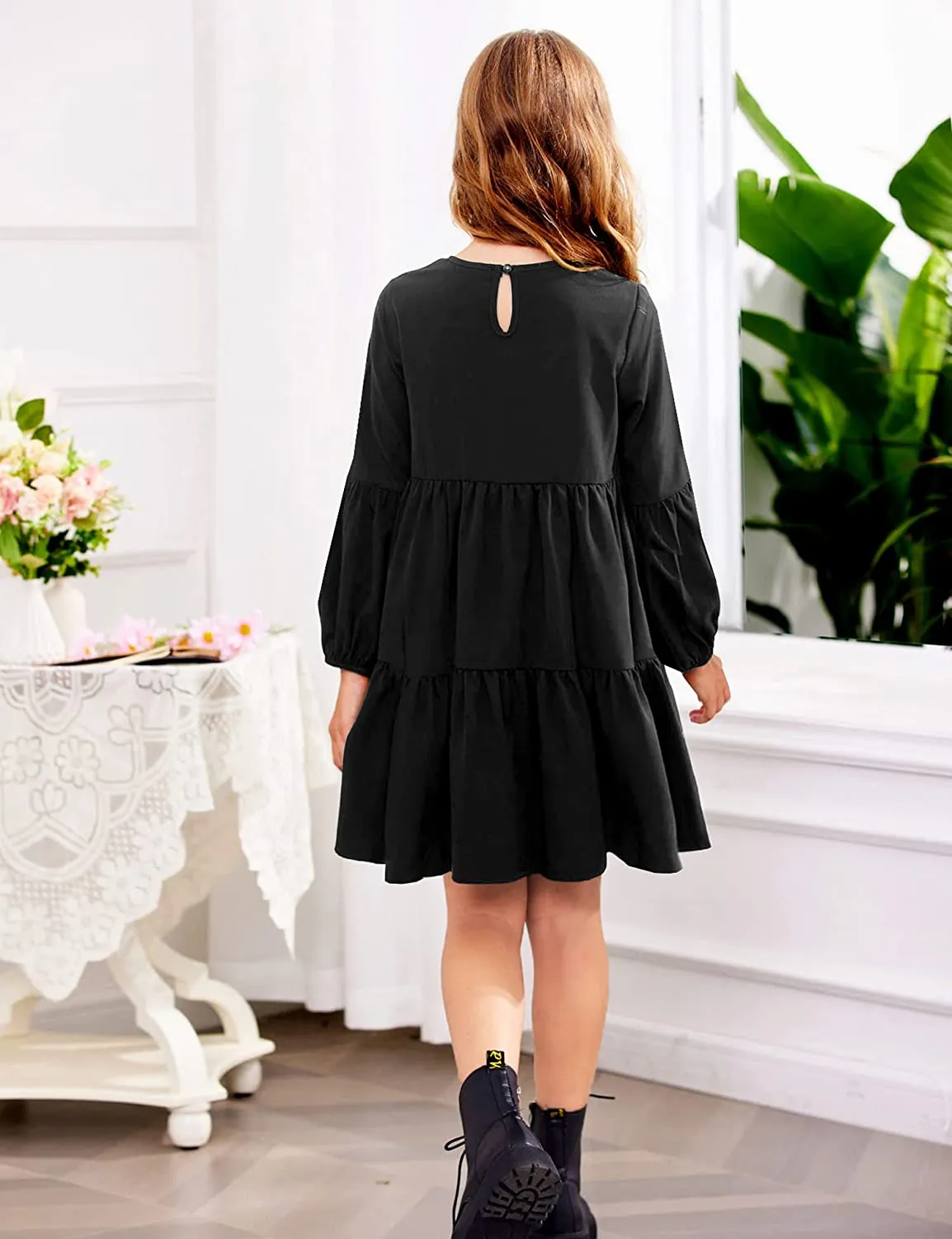 Arshiner Girls Dress Long Lantern Sleeve Loose Flowy Swing Dresses