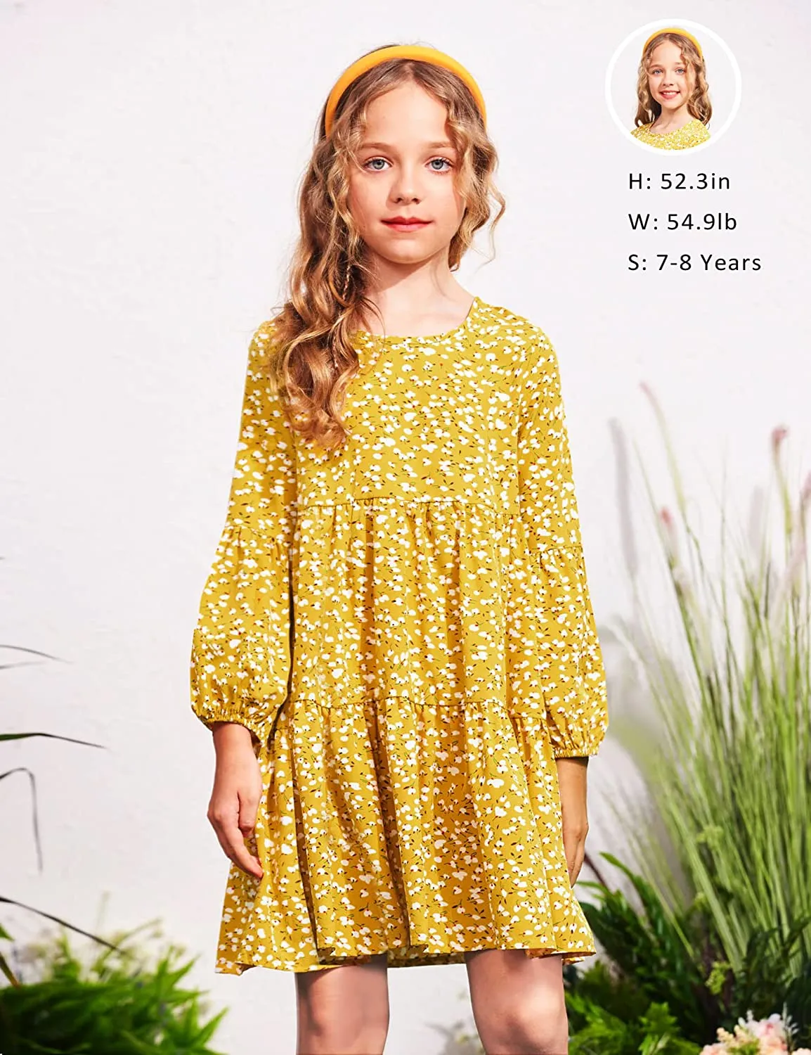 Arshiner Girls Dress Long Lantern Sleeve Loose Flowy Swing Dresses