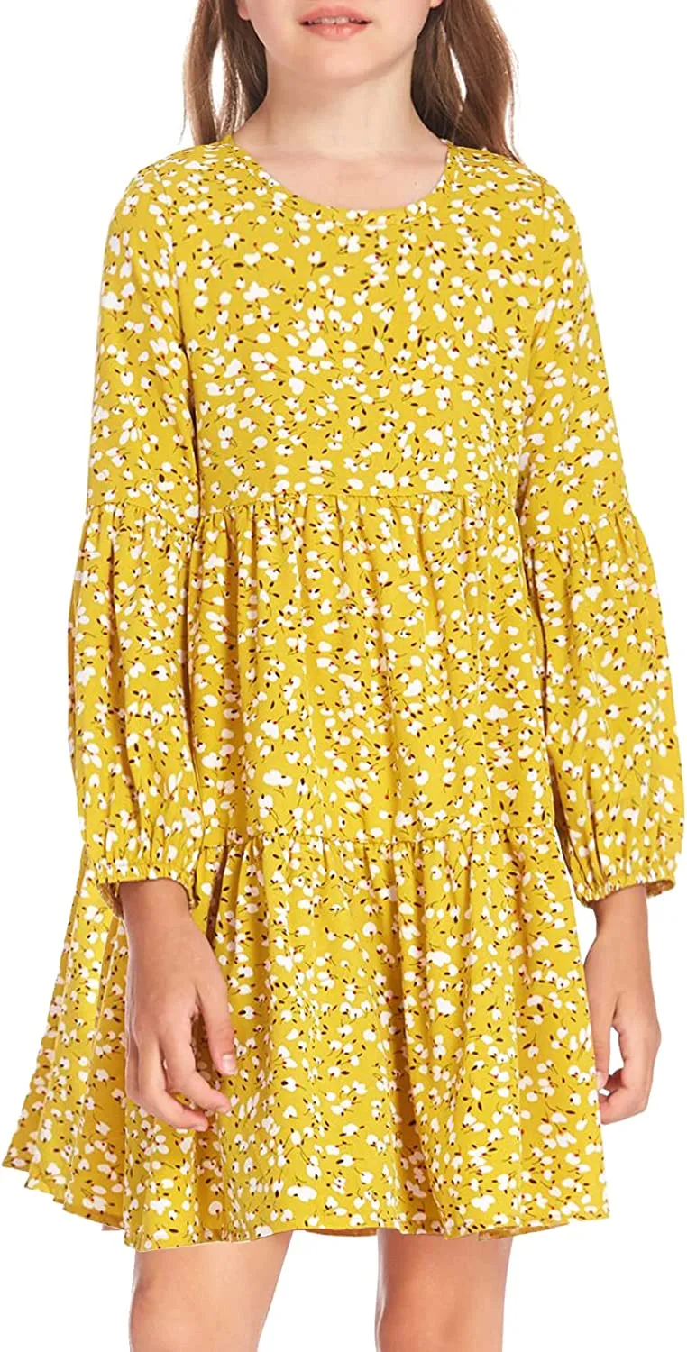 Arshiner Girls Dress Long Lantern Sleeve Loose Flowy Swing Dresses