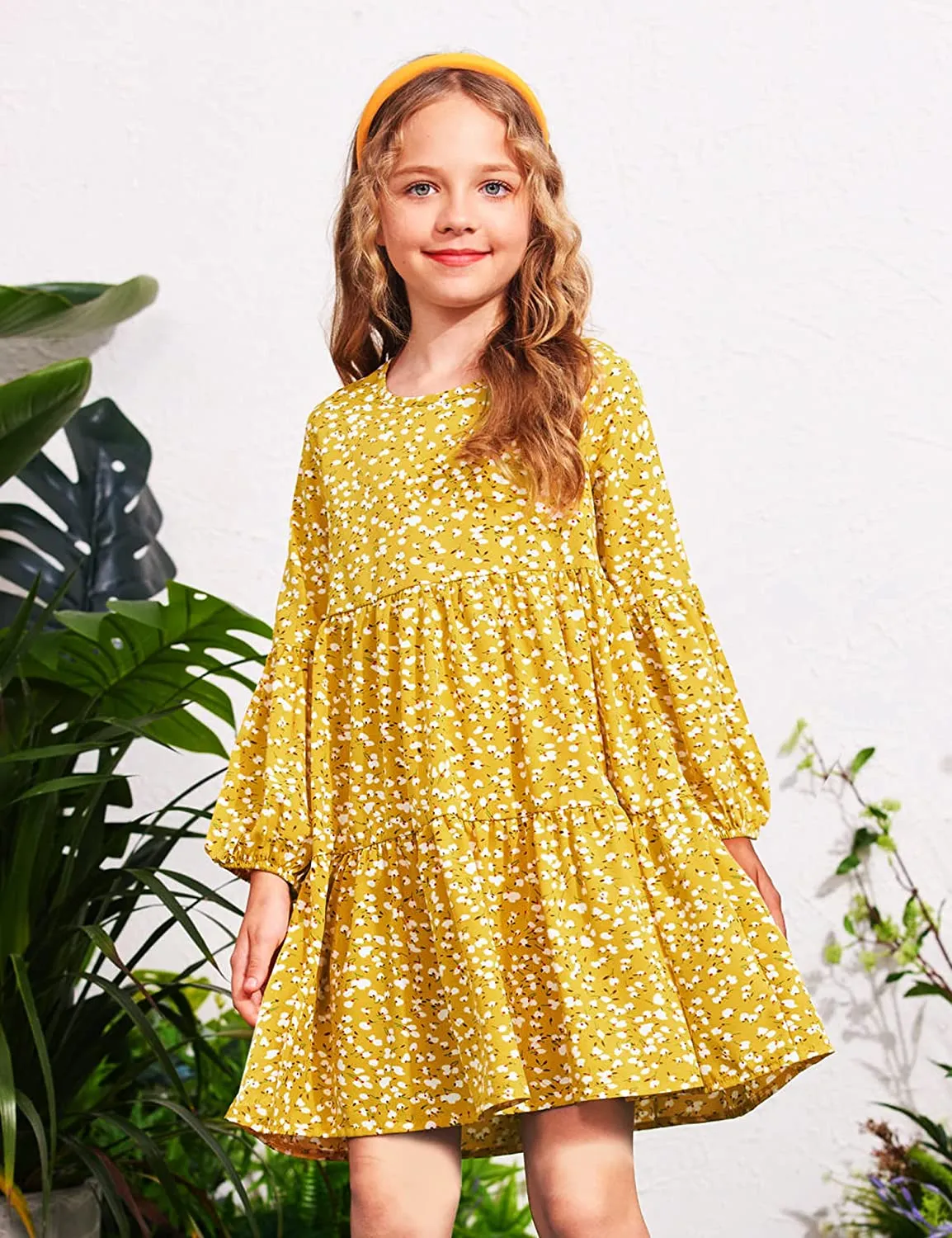Arshiner Girls Dress Long Lantern Sleeve Loose Flowy Swing Dresses
