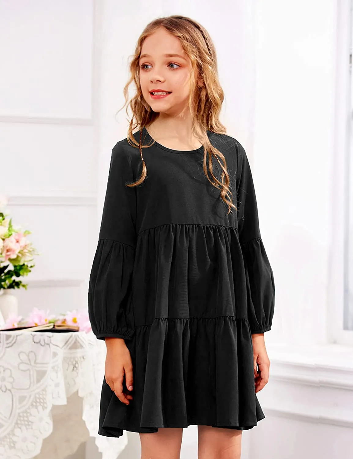 Arshiner Girls Dress Long Lantern Sleeve Loose Flowy Swing Dresses