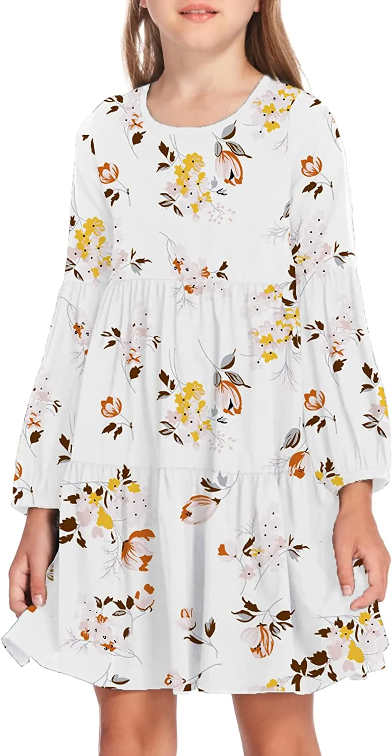 Arshiner Girls Dress Long Lantern Sleeve Loose Flowy Swing Dresses