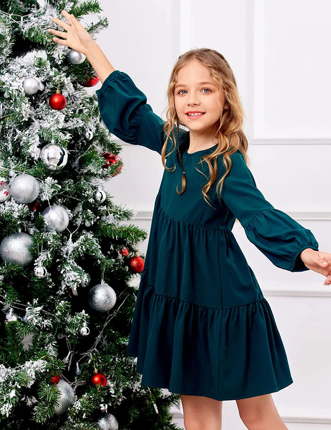 Arshiner Girls Dress Long Lantern Sleeve Loose Flowy Swing Dresses