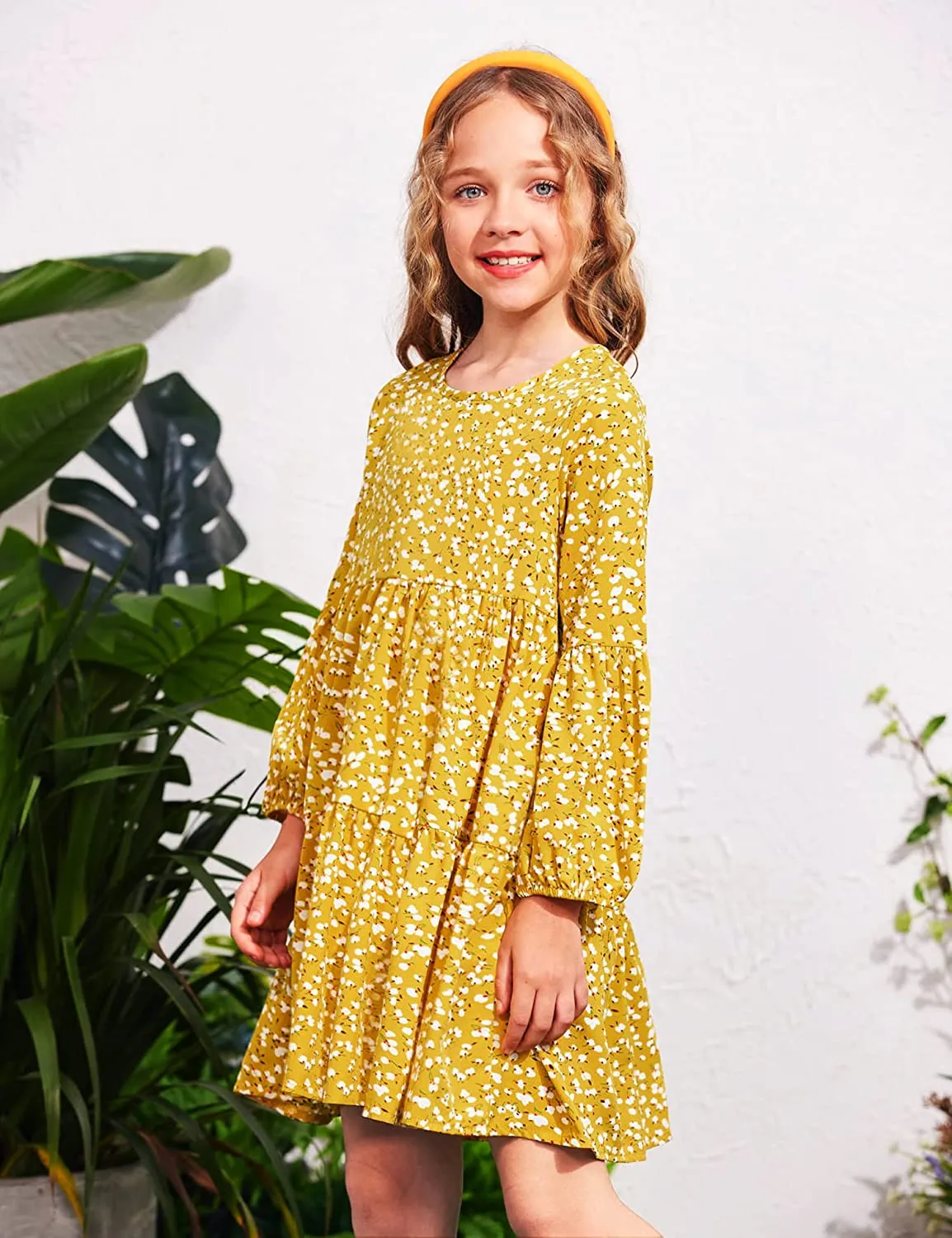 Arshiner Girls Dress Long Lantern Sleeve Loose Flowy Swing Dresses