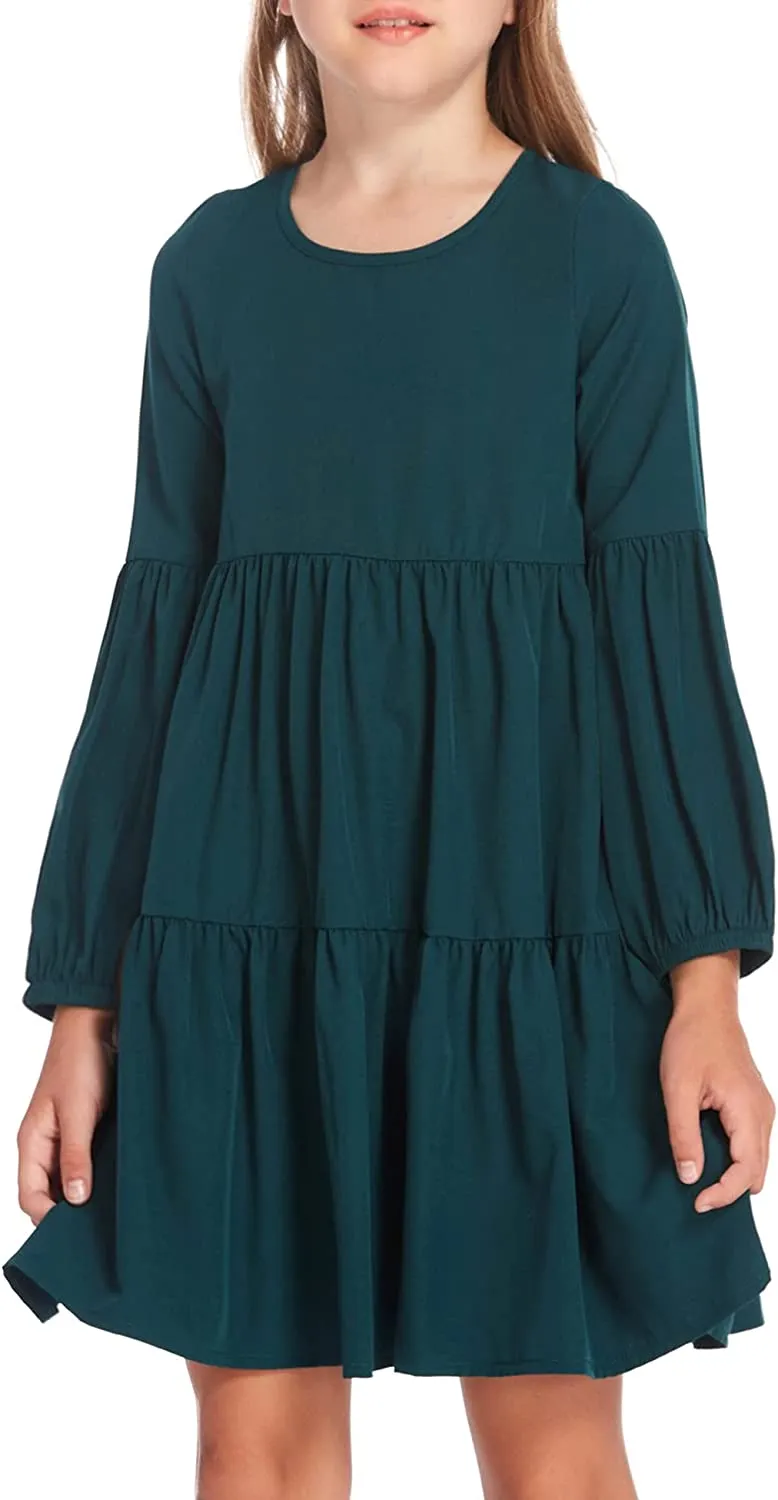 Arshiner Girls Dress Long Lantern Sleeve Loose Flowy Swing Dresses