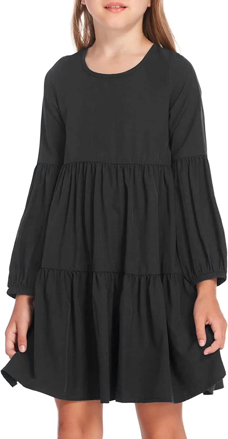 Arshiner Girls Dress Long Lantern Sleeve Loose Flowy Swing Dresses
