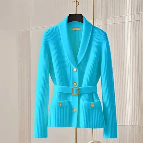 Autumn Winter Fashion Sashes Thick Warm Turn-down Collar Sweaters
