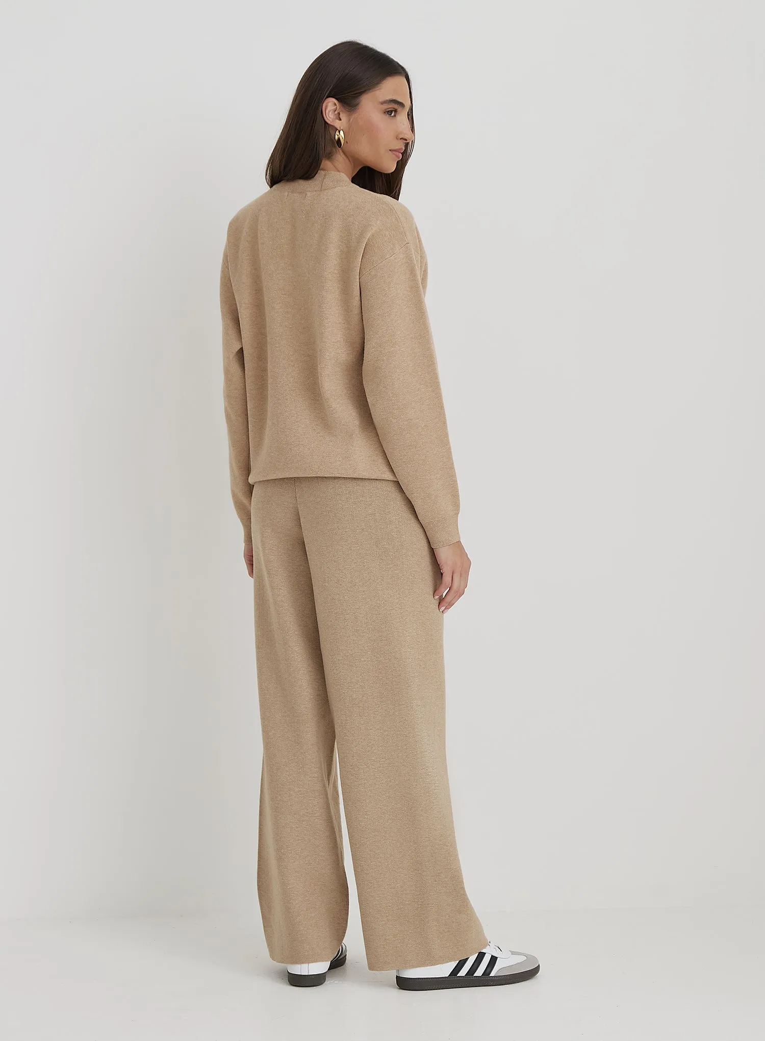 Beige Knitted Wide Leg Trouser- Cameron