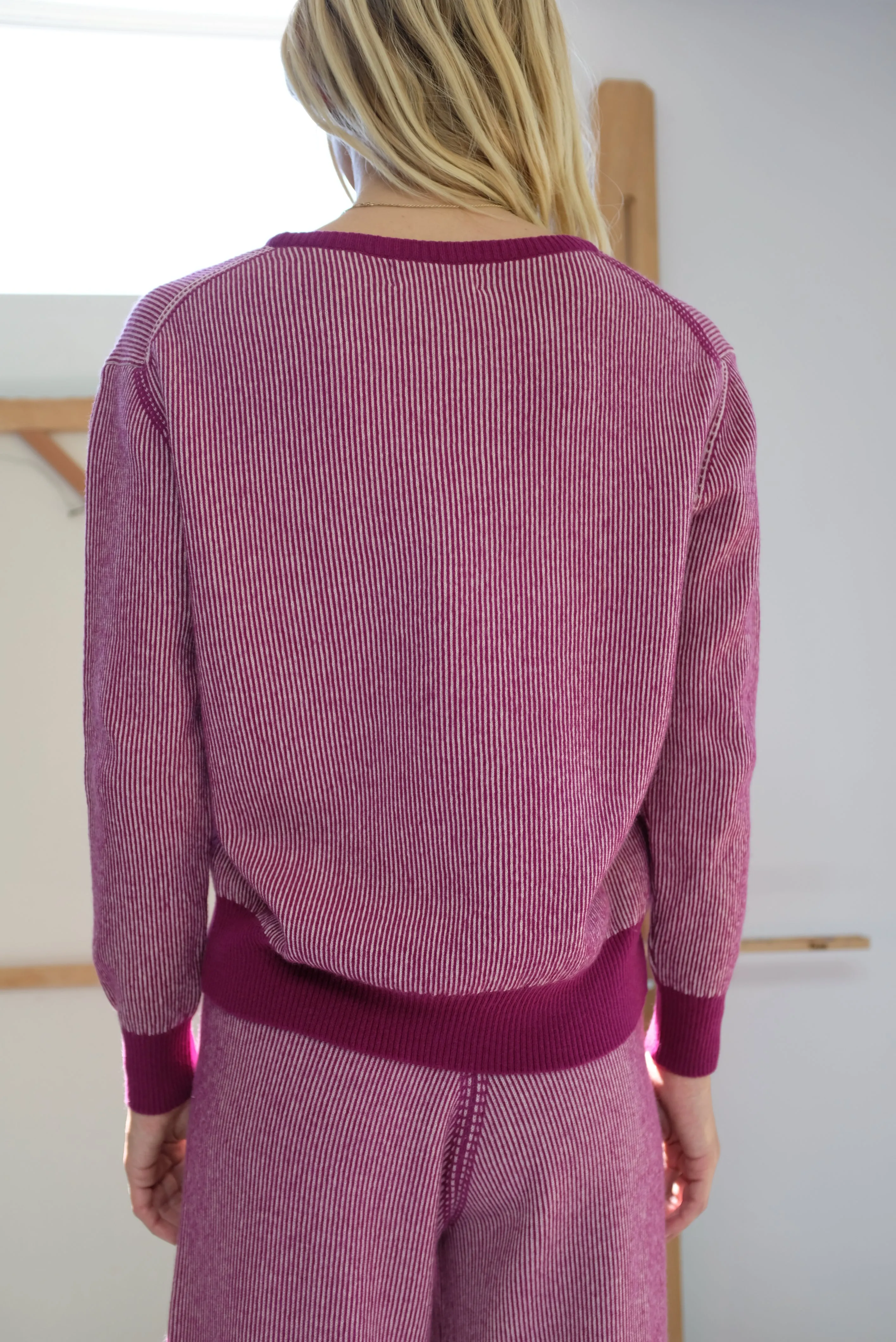Beklina Cashmere Ribbed Crew Sweater Baya/Petal