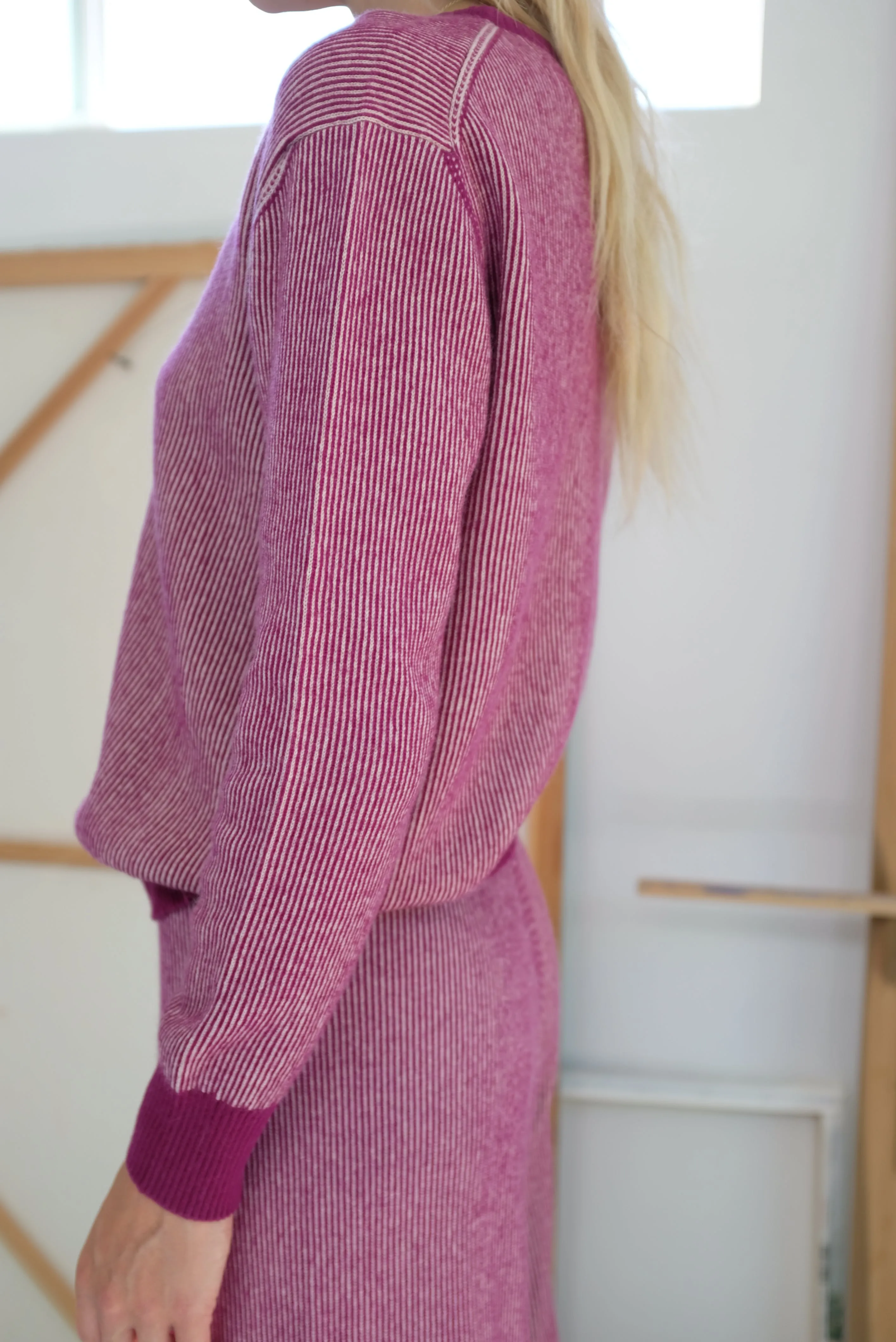 Beklina Cashmere Ribbed Crew Sweater Baya/Petal
