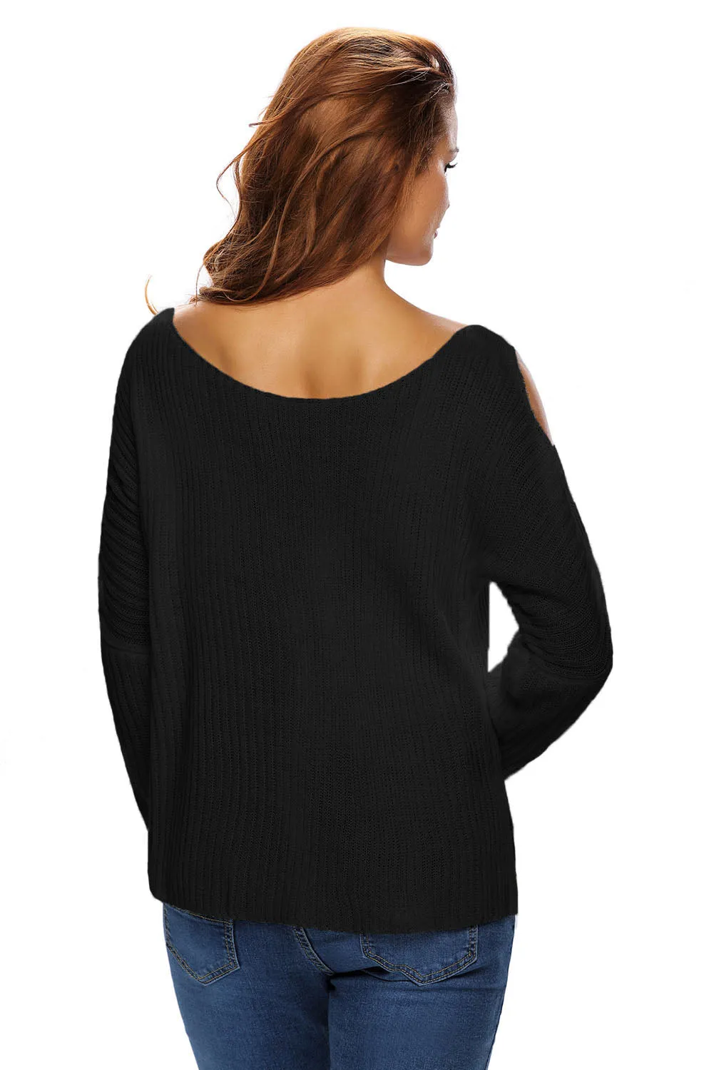 Black Long Sleeve Slit Arm and Side Ribbed Knit Top