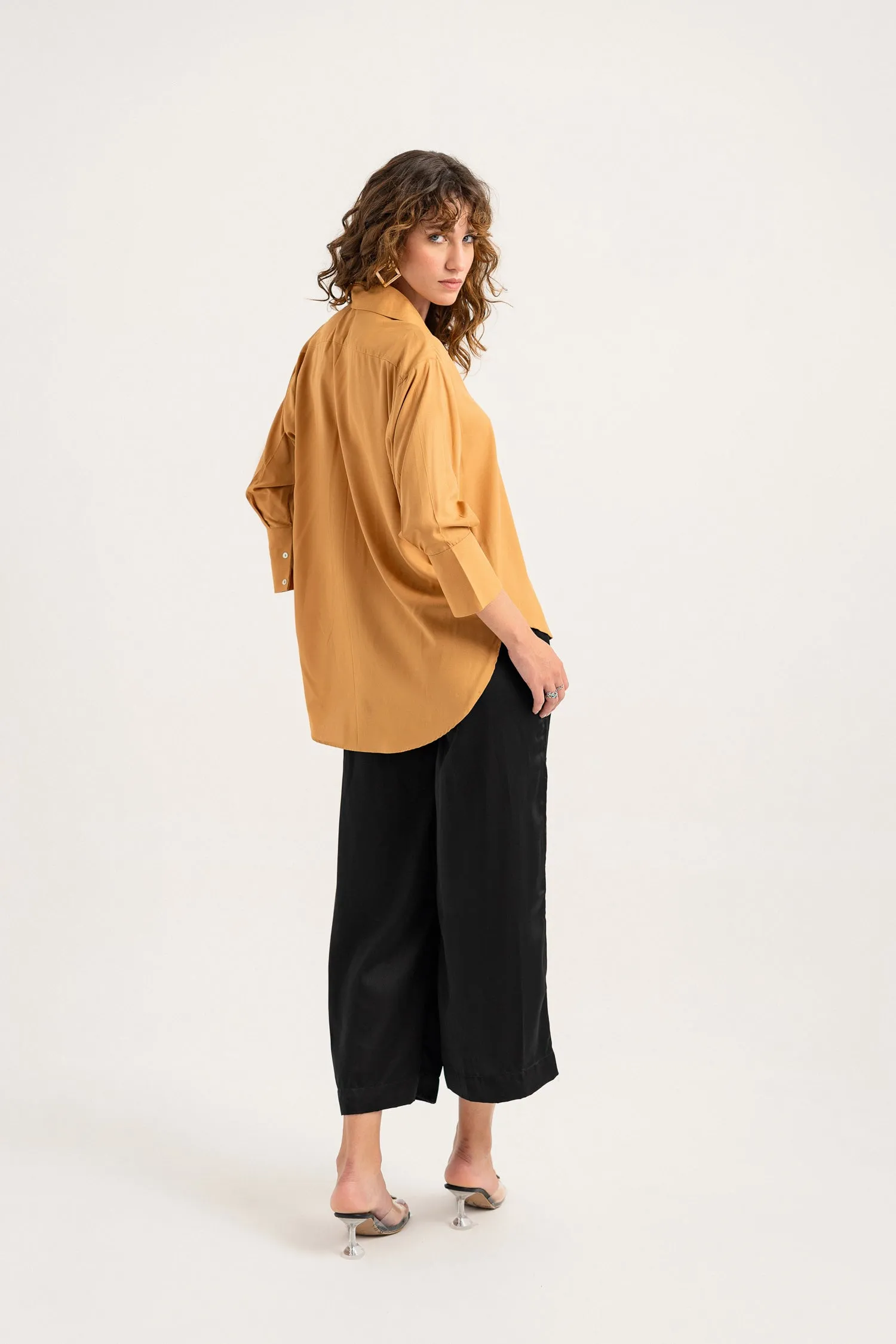 Black Wide Leg Mid Rise Trouser