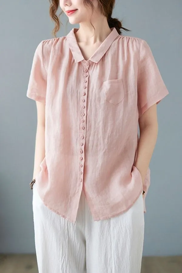 Casual Cotton Linen Short Sleeve Shirt