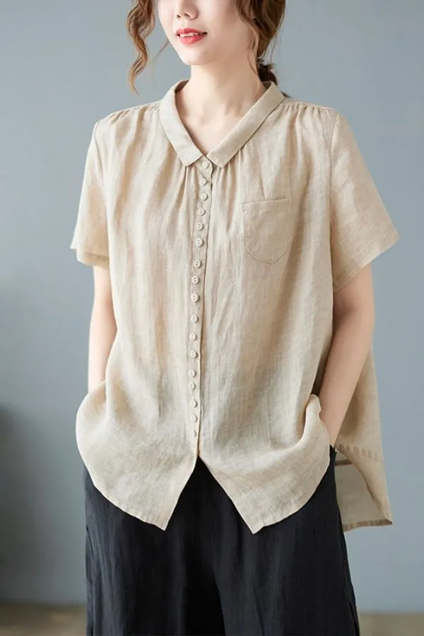 Casual Cotton Linen Short Sleeve Shirt