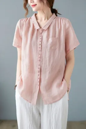 Casual Cotton Linen Short Sleeve Shirt