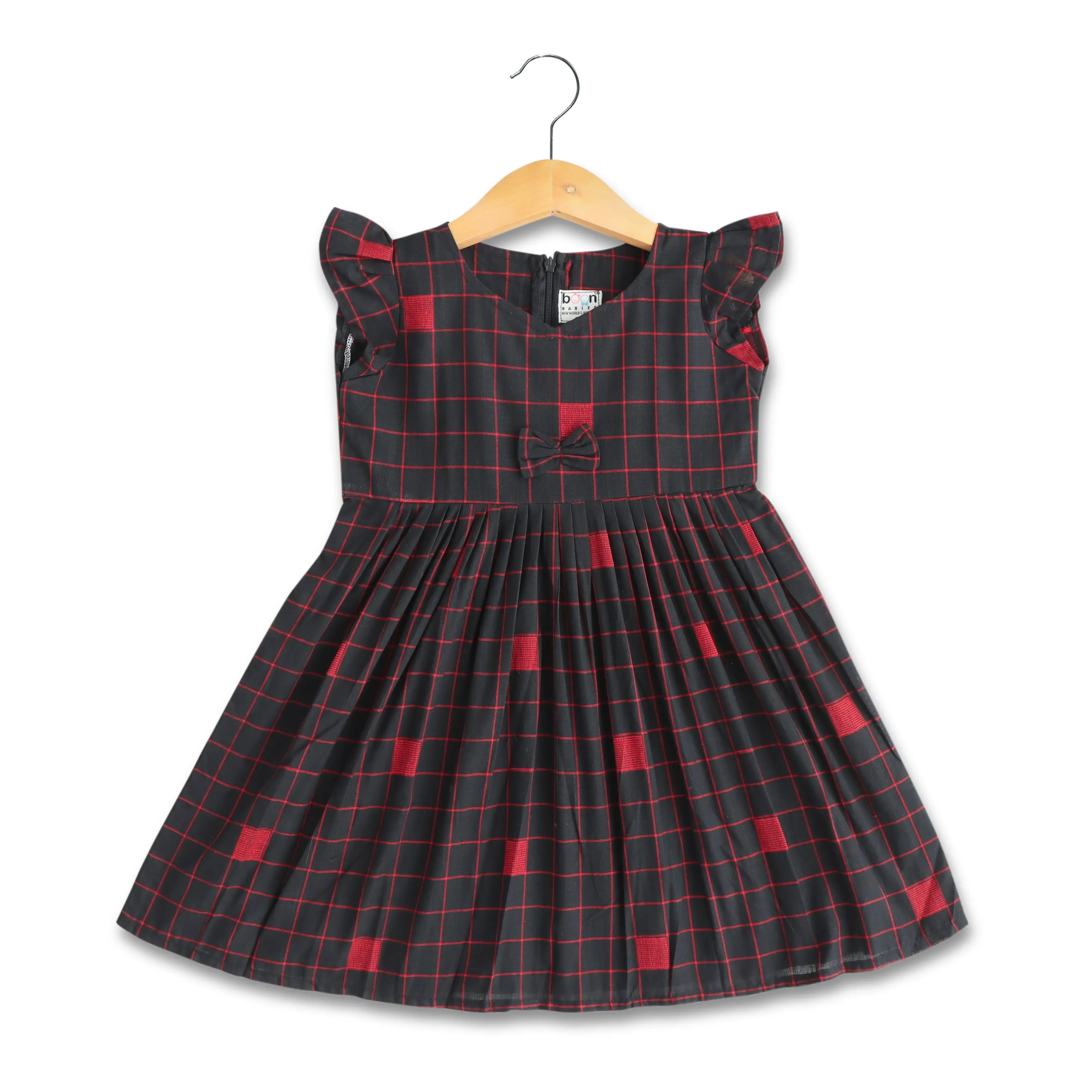 Checkmate Charm: Elegant Brown Checkered Frock for Baby Girls