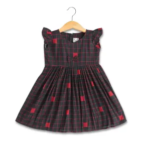 Checkmate Charm: Elegant Brown Checkered Frock for Baby Girls