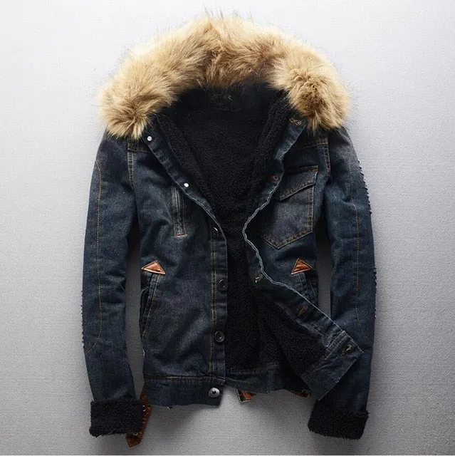 CLASSDIM Men Thicker Warm Denim Coats Men Casual Jean Jackets Winter Warm Denim Jackets Jean Coats New Fashion Warm Jena coats