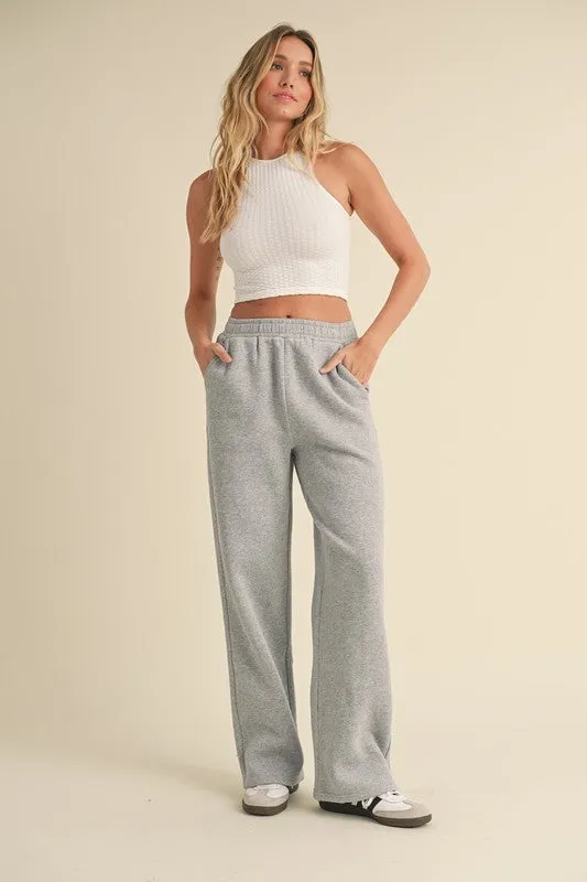 Cozy Fleece Wide Leg Sweatpants Heather Grey