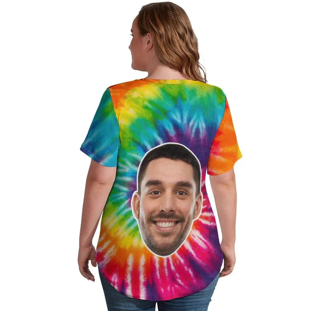 Custom Boyfriend Face Tee Photo on Rainbow Shirts Personalized Women's All Over Print T-shirt
