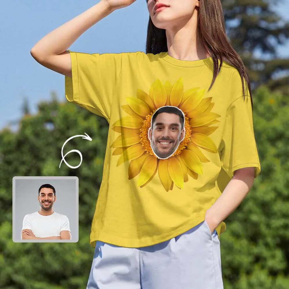 Custom Boyfriend Face Your Own Shirt Personalized Sunflower Women's All Over Print T-shirt
