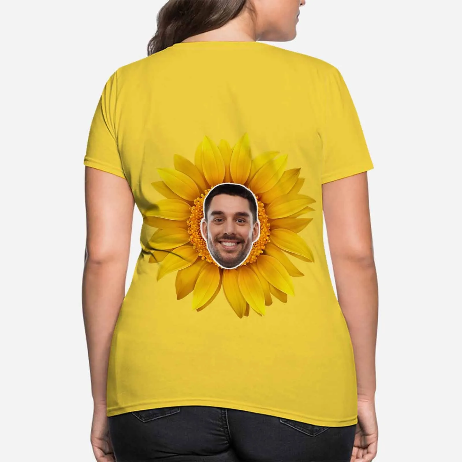 Custom Boyfriend Face Your Own Shirt Personalized Sunflower Women's All Over Print T-shirt