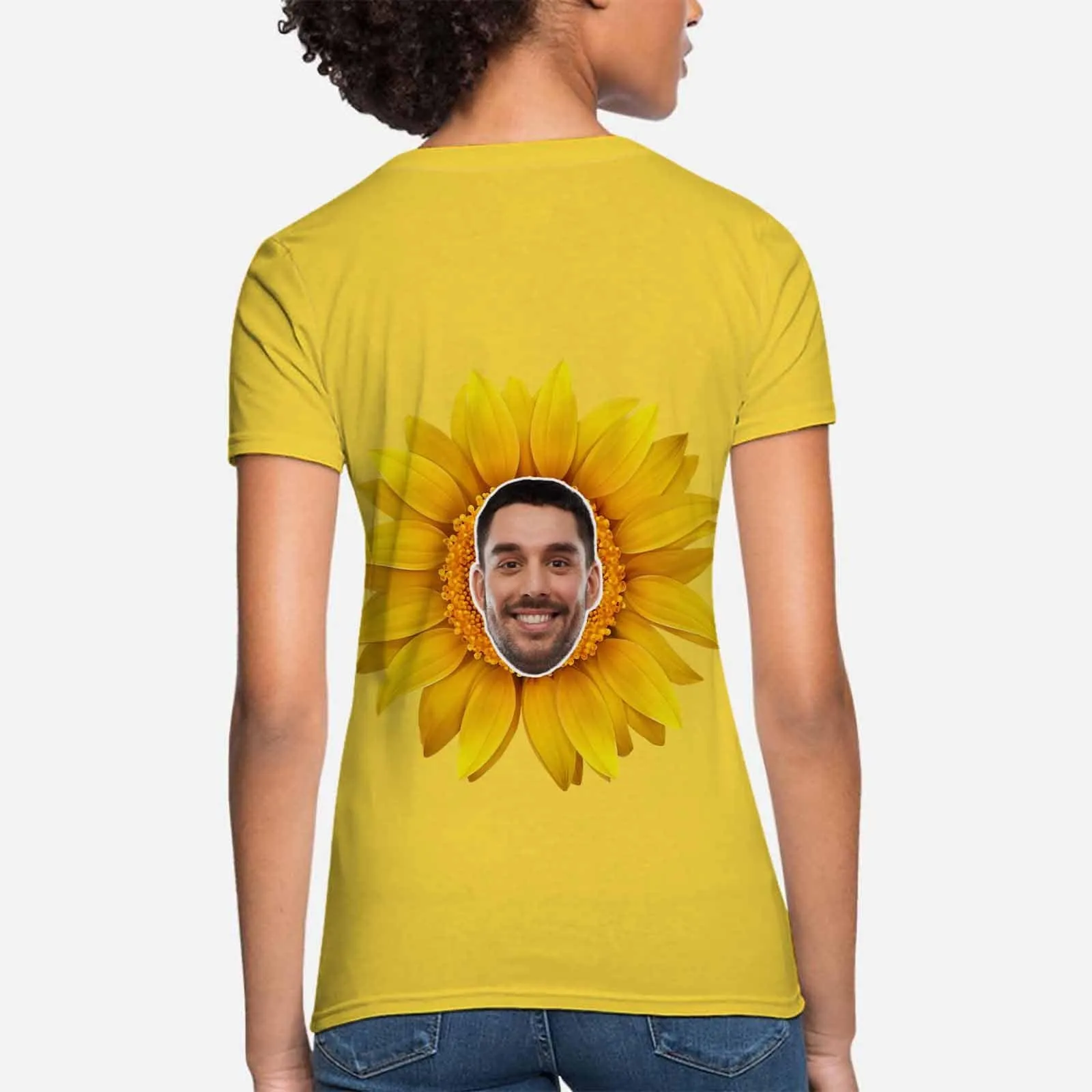 Custom Boyfriend Face Your Own Shirt Personalized Sunflower Women's All Over Print T-shirt