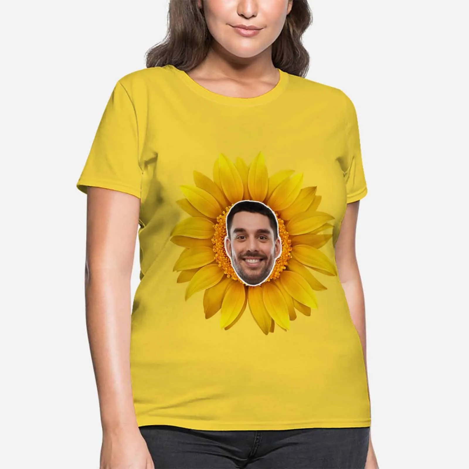 Custom Boyfriend Face Your Own Shirt Personalized Sunflower Women's All Over Print T-shirt