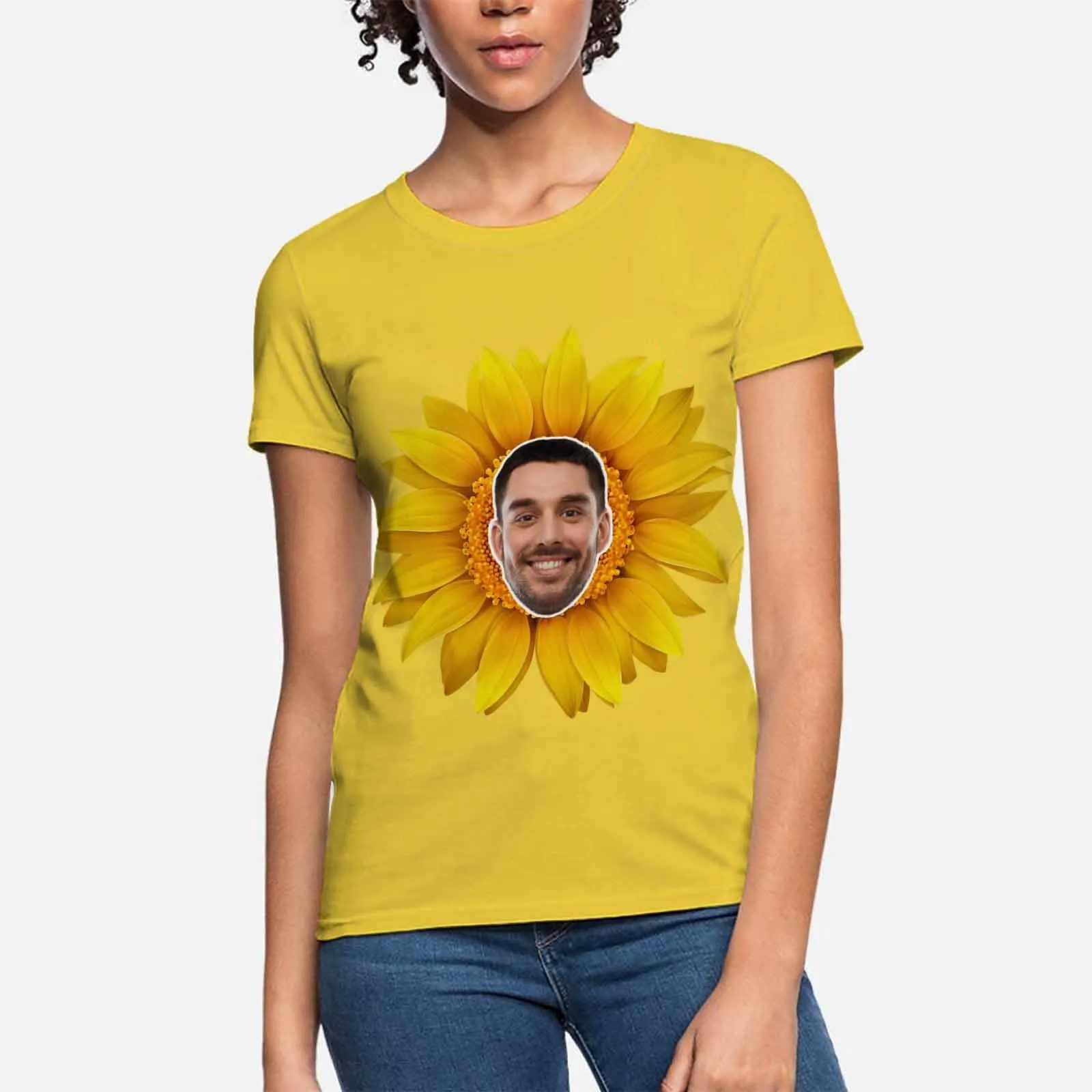 Custom Boyfriend Face Your Own Shirt Personalized Sunflower Women's All Over Print T-shirt