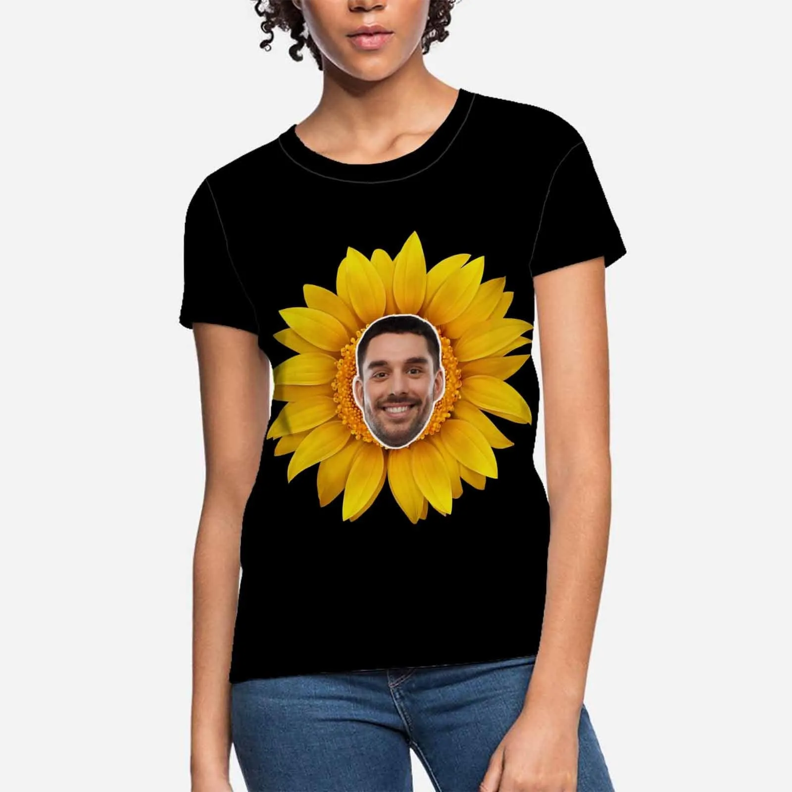 Custom Boyfriend Face Your Own Shirt Personalized Sunflower Women's All Over Print T-shirt