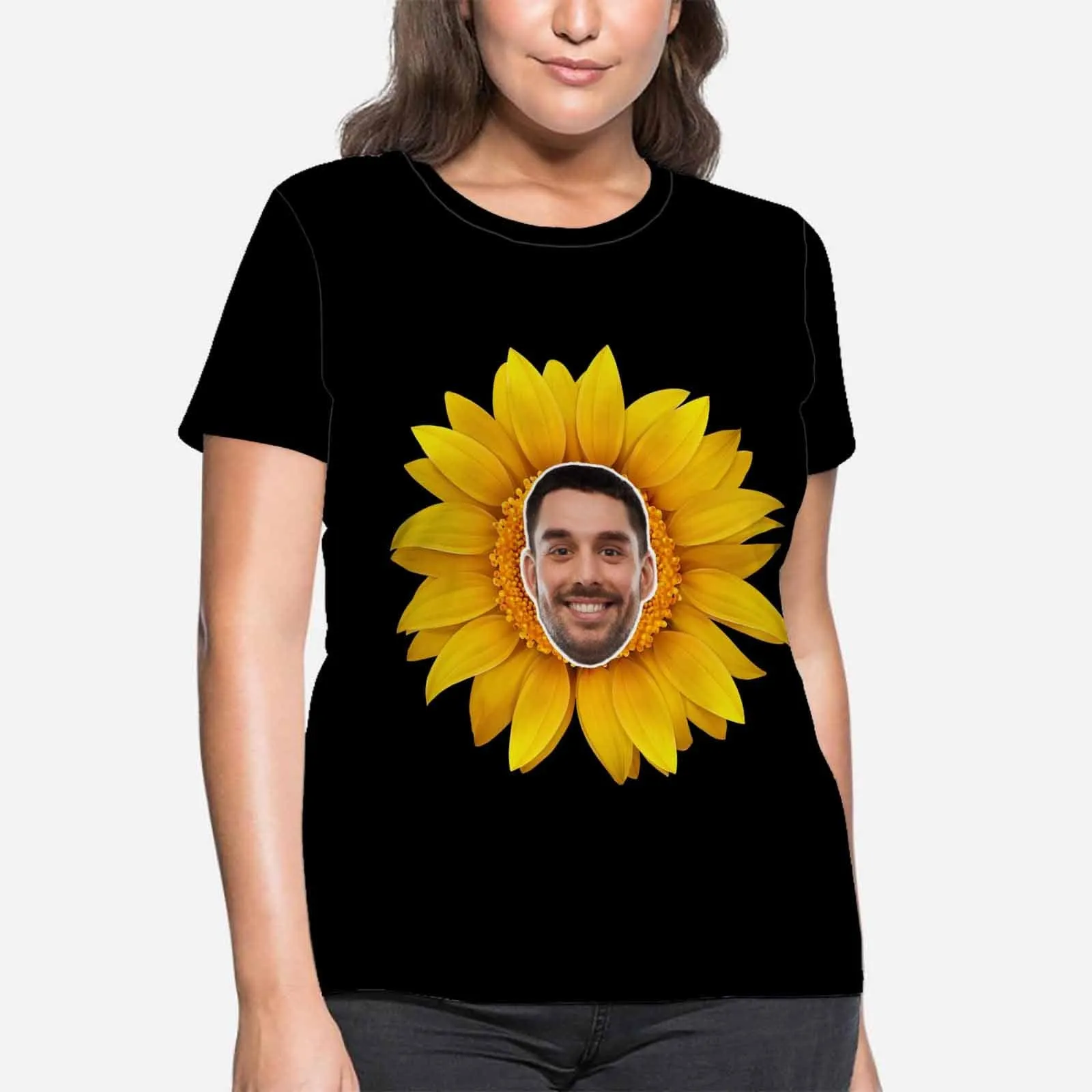 Custom Boyfriend Face Your Own Shirt Personalized Sunflower Women's All Over Print T-shirt