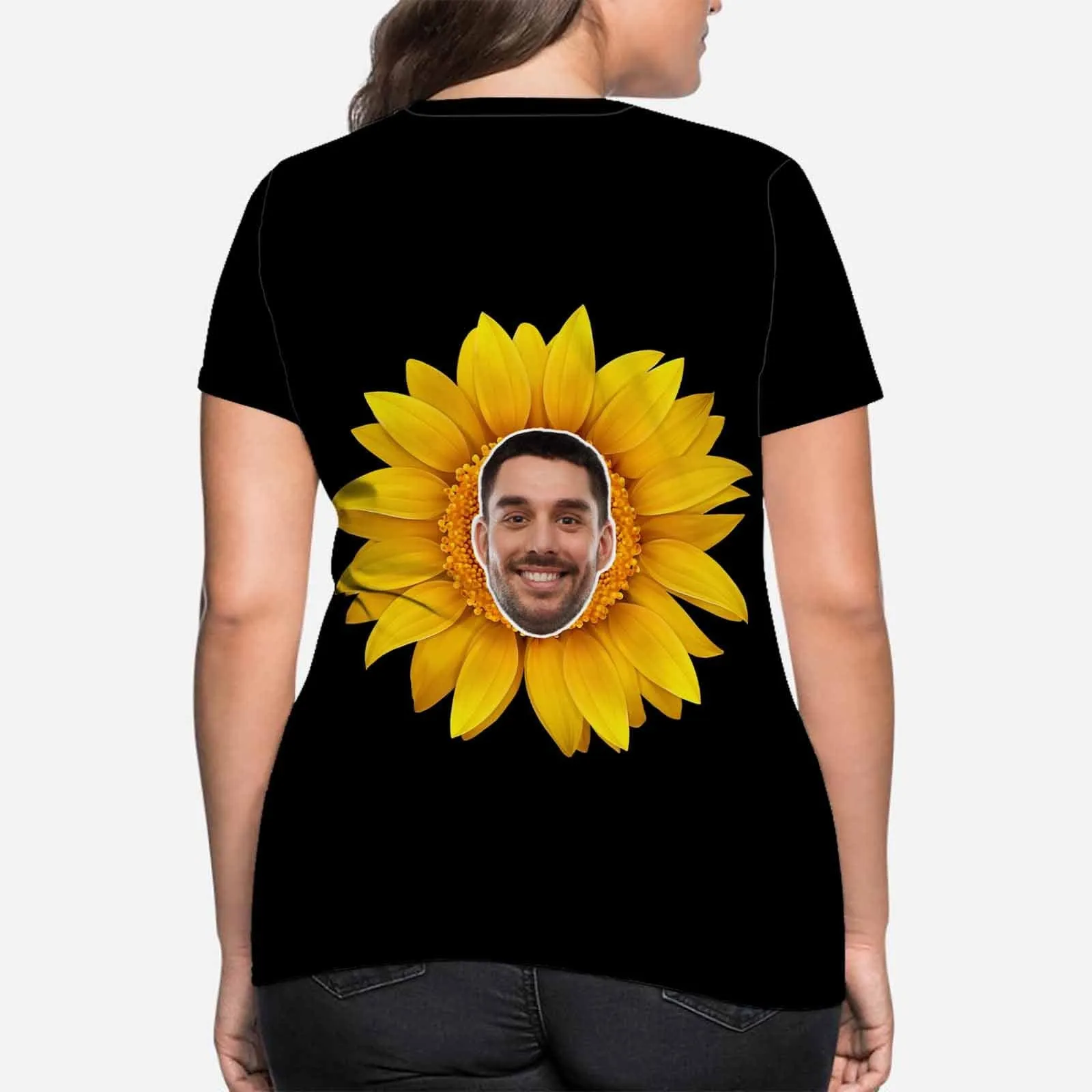 Custom Boyfriend Face Your Own Shirt Personalized Sunflower Women's All Over Print T-shirt